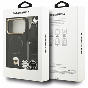 Karl Lagerfeld Big Strap Karl metalinio logotipo Magnetinis dėklas telefonui iPhone 17 Pro - juodas