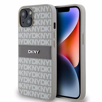 DKNY odinis mono juostelės ir metalinis logotipas dėklas iPhone 15/14/13 - smėlio spalvos