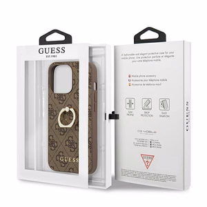Guess GUHCP13L4GMRBR iPhone 13 Pro / 13 6.1" rudas/rudas kietas dėklas 4G su žiedo stovu