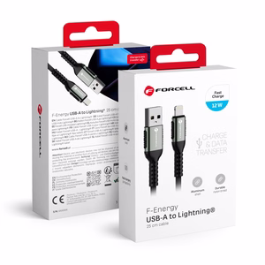 FORCELL F-ENERGY C257 kabelis USB A į Lightning 2,4A 12W Cafule 0,25 m juodas