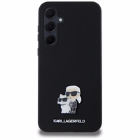 Karl Lagerfeld Silikoninis Karl&Choupette Metal Pin dėklas Samsung Galaxy A35 - juodas