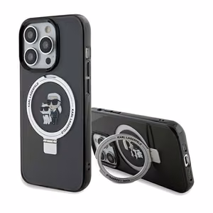 Karl Lagerfeld Magnetinis dėklas telefonui su žiediniu stovu Karl&Choupette MagSafe iPhone 13 Pro Max - juodas