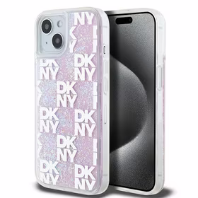DKNY skystojo blizgučio daugiologo dėklas telefonui iPhone 15 / 14 / 13 - rožinis