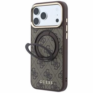 Guess Ring Stand 360 4G Classic Logo MagSafe dėklas iPhone 18 Pro / 17 Pro – rudas
