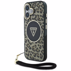 Guess HC IML leopardas trikampio virvelės dirželis MagSafe iPhone 16 dėklas - rudas