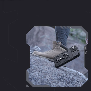 Nillkin CamShield Armor Pro dėklas iPhone 14 Plus šarvuotas dėklas su kameros apsauga ir žiediniu stovu mėlynas