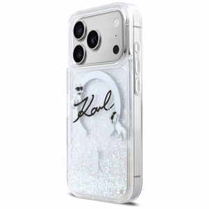 Karl Lagerfeld Liquid Glitter Karl Script Logo MagSafe Dėklas for iPhone 17 Pro - Clear