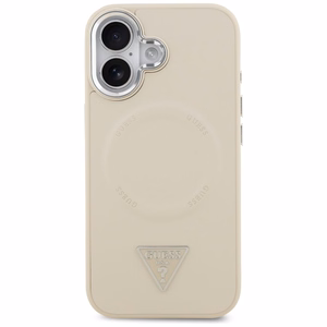 GUESS dėklas telefonui IPHONE 17 suderinamas su Magnetine GUHMP17SPSDTSCME (PU W/ Triangle Logo) smėlinė