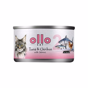 Ollo Cat No. 2 – šlapiasis kačių pašaras su tunu, vištiena ir lašiša sultinyje, 70 g
