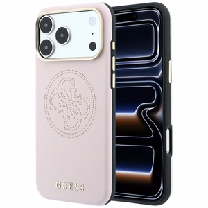 Guess Perforated 4G Gold Logo MagSafe dėklas, skirtas iPhone 17 Pro / 18 Pro – spalva: rožinė
