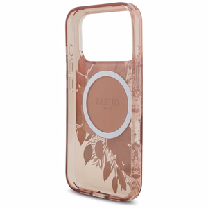 Dėklas Guess IML Flowers Strap MagSafe Apple iPhone 17 Pro rožinis