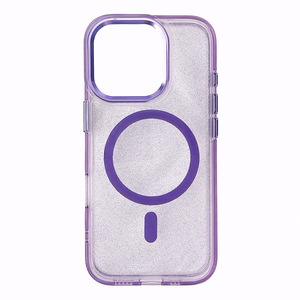 Blizgus magnetinis dėklas telefonui iPhone 16 Pro - violetinis su blizgučiais