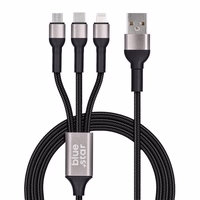 Kabelis (m) BLUE STAR pintas 2,4A 3in1 USB A į Lightning / Micro USB / Type C TFK-DC-010 1,2 m - juodas (m)