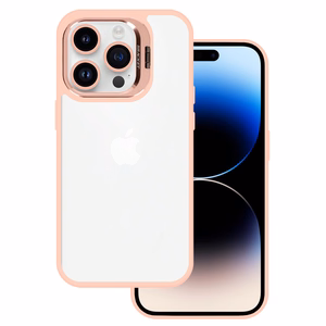 Tel Protect Dėklas telefonui su stovu + kameros stiklas Iphone 15 Pro Max šviesiai rožinė