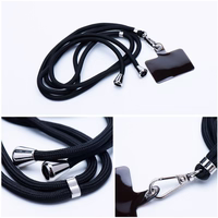 SWING (6mm) telefono dirželis, telefono pakabukas su reguliuojamu ilgiu / virvelės ilgis 165 cm (maks. 82,5 cm kilpoje) / ant peties arba kaklo – juodas