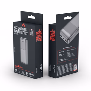 Juoda išorinė baterija Maxlife MXPB-09, QC, PD, 65 W, 20 000 mAh
