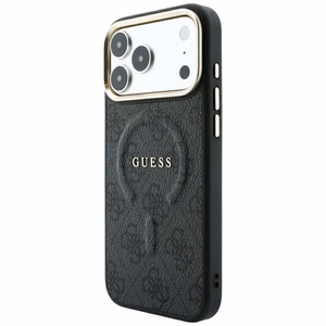 Guess Embossed 4G Classic MagSafe dėklas, skirtas iPhone 17 Pro Max / 18 Pro Max, juodas