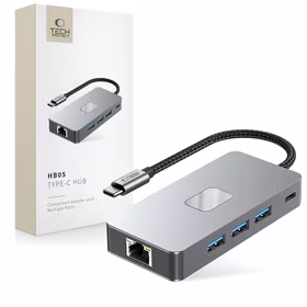 Tech-Protect HB05 HUB 9in1 USB-C + USB2.0 + USB3.0 + HDMI 4K 60Hz + SD / TF + PD100W + RJ45 adapteris - pilkas
