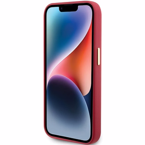 Guess Silicone Script Metal Logo & Frame dėklas telefonui iPhone 15 Pro - raudonas