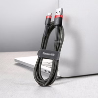 Baseus Cafule Cable patvarus nailoninis kabelis USB / USB-C QC3.0 2A 3M juodas-raudonas (CATKLF-U91)