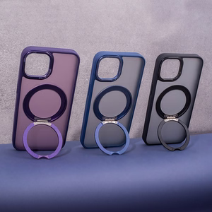 Dėklas telefonui Mag Ring su sukiojamu žiedu iPhone 15 Pro 6,1" violetinis