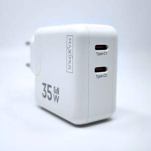 Sieninis įkroviklis MX BURST GaN PD 35W, 2xUSB-C + C/C PD laidas 65W baltas