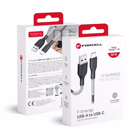 FORCELL F-ENERGY Carbon CB-02A kabelis USB A į Type C QC4.0 5A 60W 1 m juodas