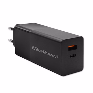 Qoltec 52382 GaN POWER PRO įkroviklis | 1xUSB type C | 1xUSB A | 100W | 5-20V | 1.5-5A | PD | juodas