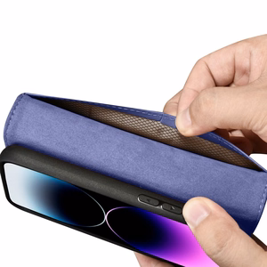 iCarer Dėklas telefonui 2in1 odinis flip dėklas su dangteliu Anti-RFID šviesiai violetinis iPhone 14 Pro (WMI14220726-LP)