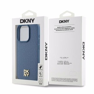 DKNY Odinis monogramos rašto metalinis logotipas Magnetinis dėklas iPhone 15 Pro - mėlyna