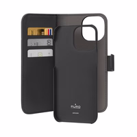 Puro Wallet nuimamas magnetinis 2in1 PU odos dėklas su atvartu ir pinigine iPhone 15 Pro Max - juodas