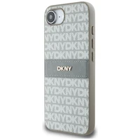 DKNY kartojamo tekstūros rašto su toninėmis juostelėmis iPhone 16e dėklas - smėlio spalvos