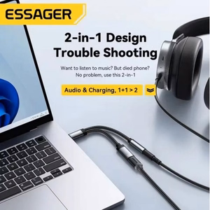 Adapteris Essager Dual String2 juodas (In: Male Type-C / Out: Female 2xType-C)