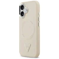 GUESS dėklas telefonui IPHONE 17 suderinamas su Magnetine GUHMP17SPSDTSCME (PU W/ Triangle Logo) smėlinė