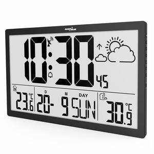 Ypač didelis LCD sieninis laikrodis „GreenBlue GB218“ su orų stotele, temperatūros ir datos rodymu