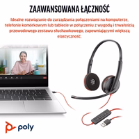 HP Poly „Poly Blackwire 3220“ stereofoninės juodos ausinės su „USB-C“ jungtimi ir „USB-C/A“ adapteriu (didelis kiekis)