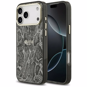 Guess Pitono rašto magnetinis dėklas iPhone 17 Pro Max - juodas