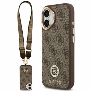 Guess 4G Strass Logo & Big Strap Metal Buttons MagSafe Case for iPhone 17 - Brown