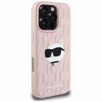 Karl Lagerfeld 3D Rubber Monogram & Choupette dėklas telefonui iPhone 16 Pro Max - rožinis