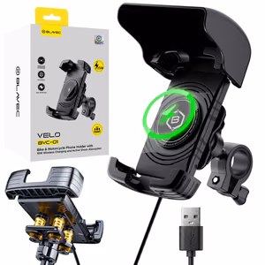Blavec BVC-01 Velo Bicycle/Motorcycle Handlebar Holder with Wireless Charging and Shock Absorption Black