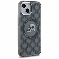 Karl Lagerfeld IML Monograma Karl & Choupette Head Magnetinis iPhone 15 Plus dėklas - juodas