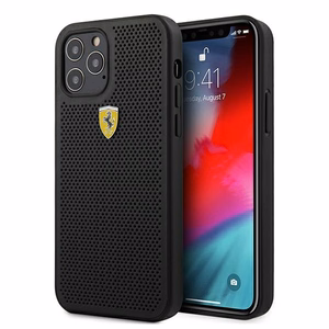 Ferrari FESPEHCP12LBK iPhone 12 Pro Max 6.7" juodas/juodas kietas dėklas On Track Perforated