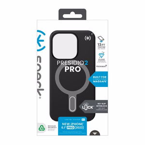 Speck Presidio2 Pro ClickLock MagSafe dėklas, skirtas iPhone 15 Pro, juodos ir skalūno pilkos spalvų