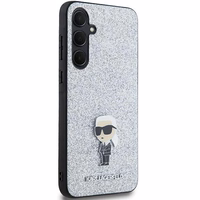 Karl Lagerfeld Fiksuotas Blizgus Ikonik Logotipas Metal Pin dėklas Samsung Galaxy A35 - sidabrinis