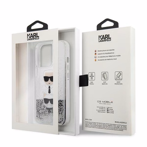 Karl Lagerfeld Skystas Glitter Karl&Choupette Galvos dėklas iPhone 13 Pro / iPhone 13 - sidabrinis