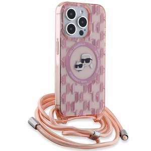 Karl Lagerfeld IML Crossbody Monogram Karl & Choupette Head MagSafe dėklas telefonui iPhone 15 Pro Max - rožinis