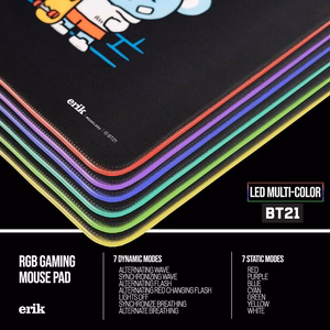 BT21 XXL žaidimų stalo kilimėlis su LED apšvietimu, 90 × 40 cm