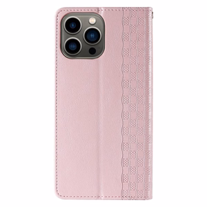 Magnetinis dirželio dėklas telefonui iPhone 14 Pro Max su atverčiamu dangteliu, mini pinigine, stovu ir dirželiu, rožinė