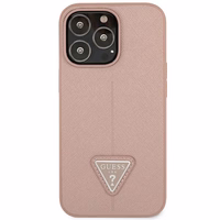 Guess GUHCP14XPSATLP iPhone 14 Pro Max 6.7" rožinis kietasis dėklas Saffiano Triangle Logo