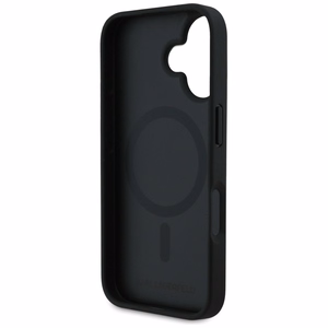 Karl Lagerfeld Grained Pattern & Logo MagSafe Dėklas for iPhone 16 - juodas